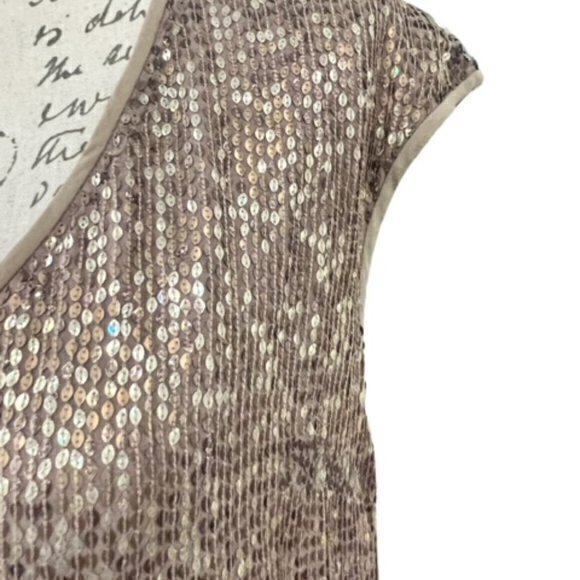 St John Couture Gold Silver Beaded Sequin Stretchy Evening Dress Size 2 RARE EUC - Picture 4 of 16